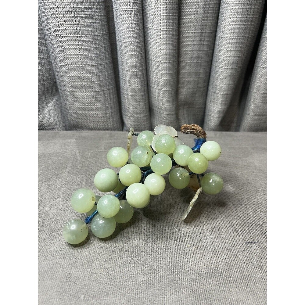 Vtg Italian Alabaster Large Marble Stone Light Green Grapes Cluster Stem Leaves
